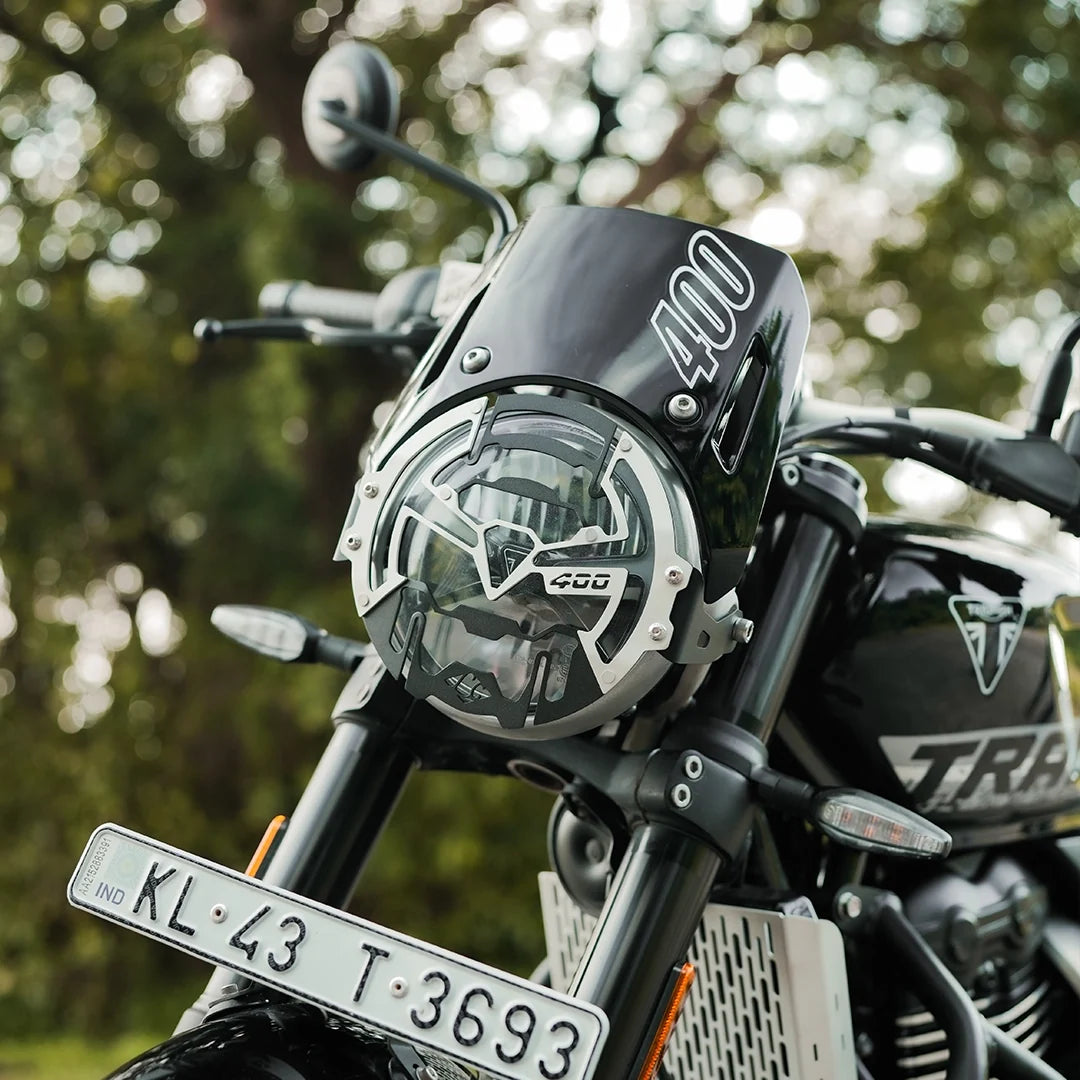TRIUMPH TRACKER 400 COSMIC HEADLIGHT GRILL BLACK & SLIVER,